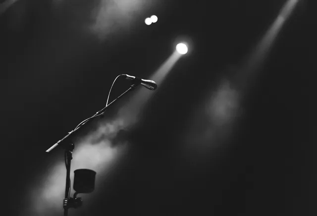 microphone, performance, stage, concert, smoke, lights, black and white, gray light, gray smoke, gray microphone, gray concert, gray lights, microphone, microphone, microphone, microphone, stage, stage, stage, stage, stage, concert, concert. Stage and Broadway Actors: What Reviews Can Establish
